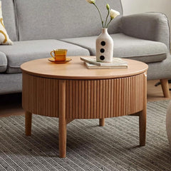 Round Oak Height-Adjustable Coffee Table, 70 cm