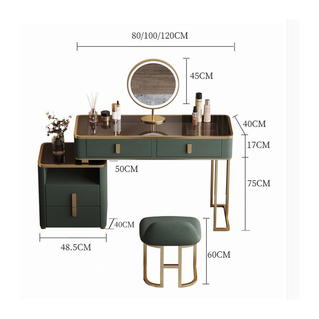 Green and Gold Vanity Set with LED Mirror and Stool