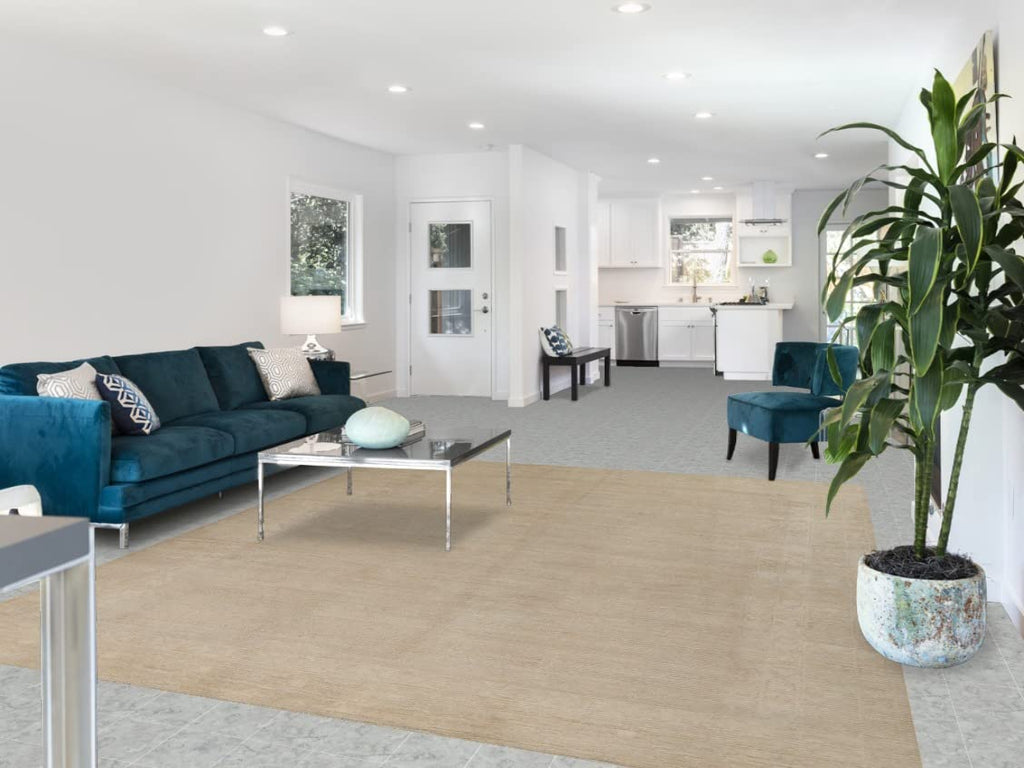 Beige Hand-Knotted Wool Rug, 300 x 254 cm