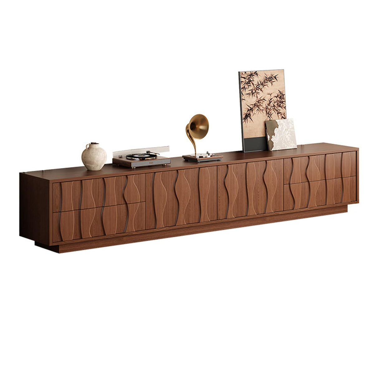 Wavy-Panel Media Console with Concealed Storage