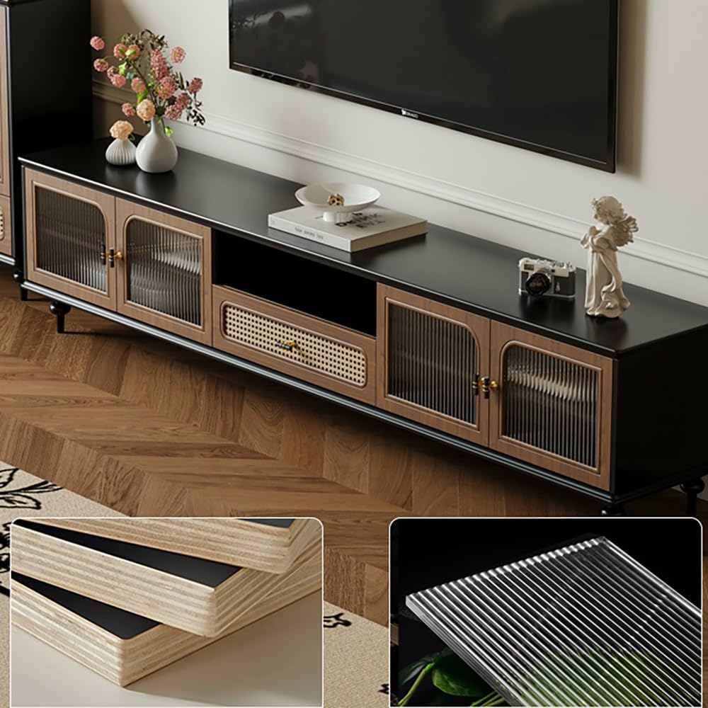 Wood and Rattan Media Console, 200 cm