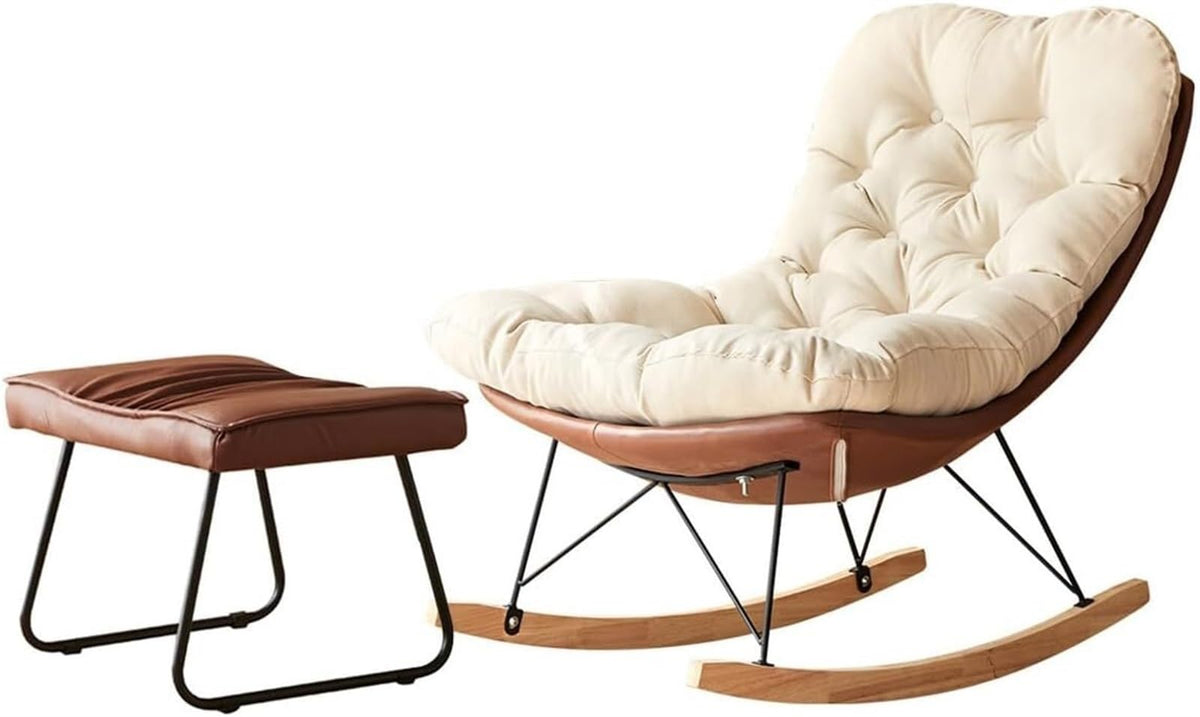 Brown Upholstered Rocking Chair and Ottoman Set