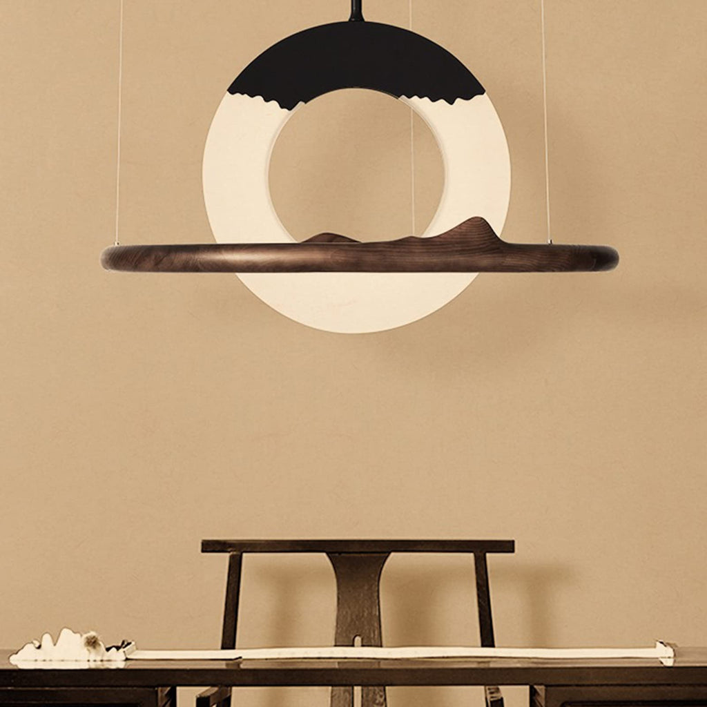 Wood and Metal LED Chandelier, 80 cm Diameter