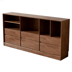 Wooden Storage Cabinet with Drawers and Open Compartments