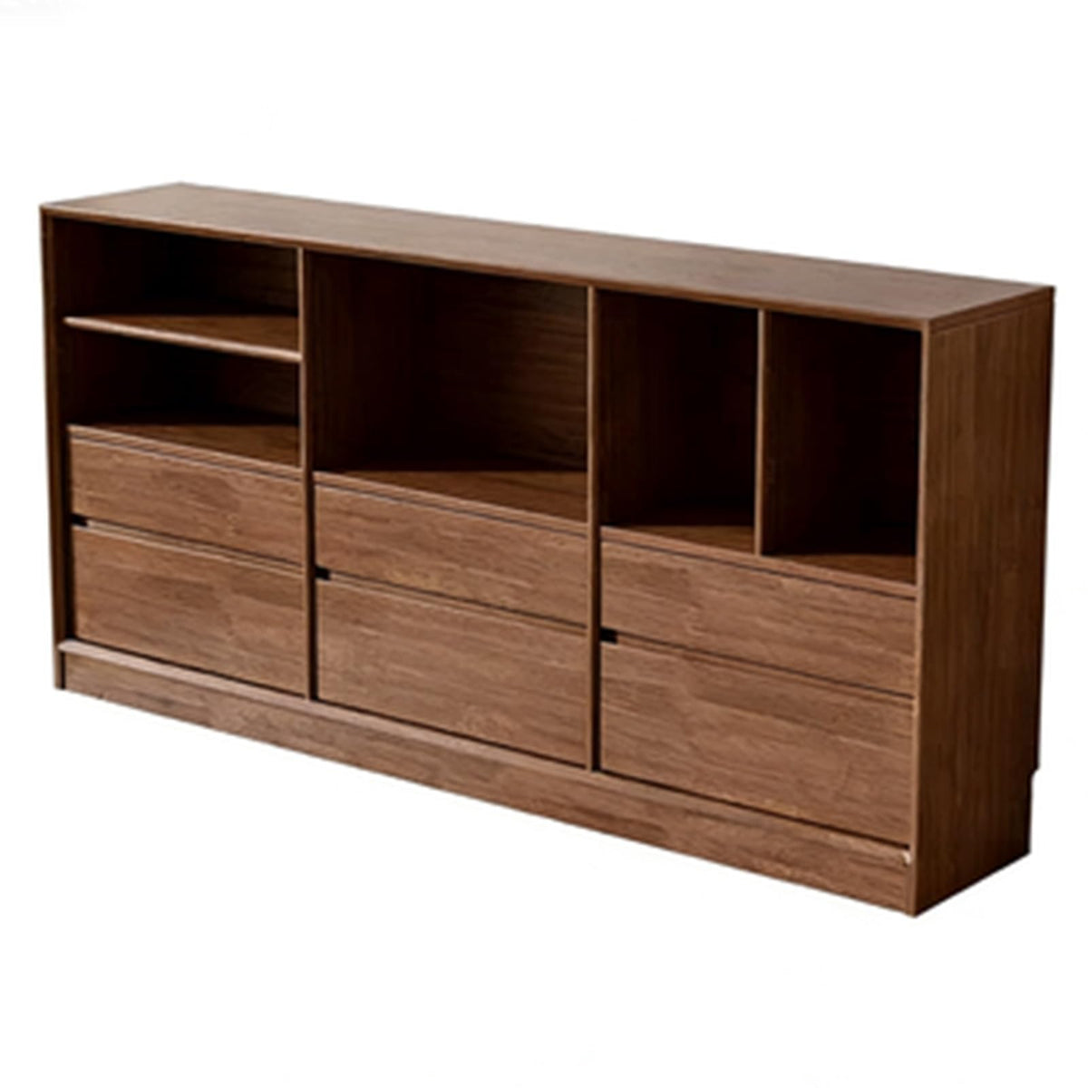 Wooden Storage Cabinet with Drawers and Open Compartments