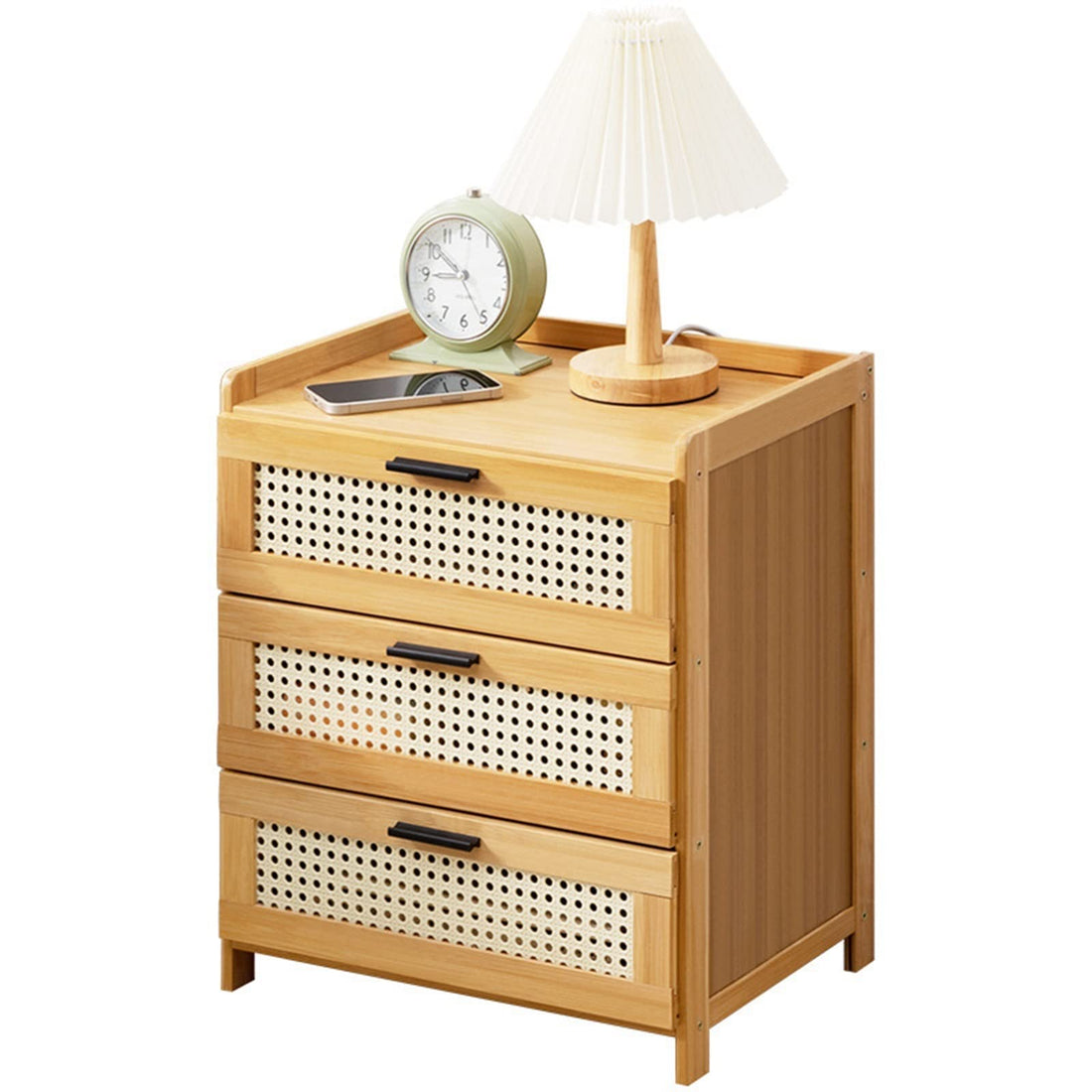 Nightstand with Drawer, Open Storage and Adjustable Feet