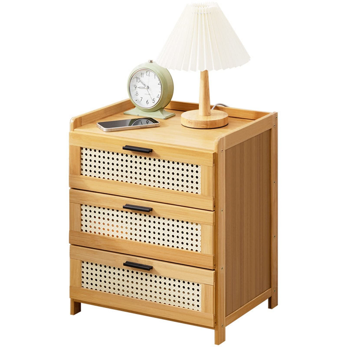 Nightstand with Drawer, Open Storage and Adjustable Feet