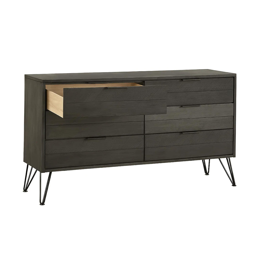 Grey Six-Drawer Dresser with Metal Hairpin Legs