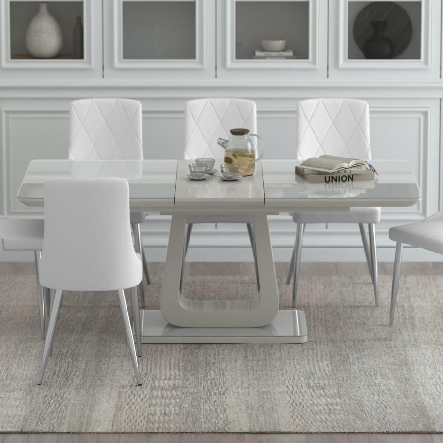 Warm Grey Extension Dining Table with Glass Top