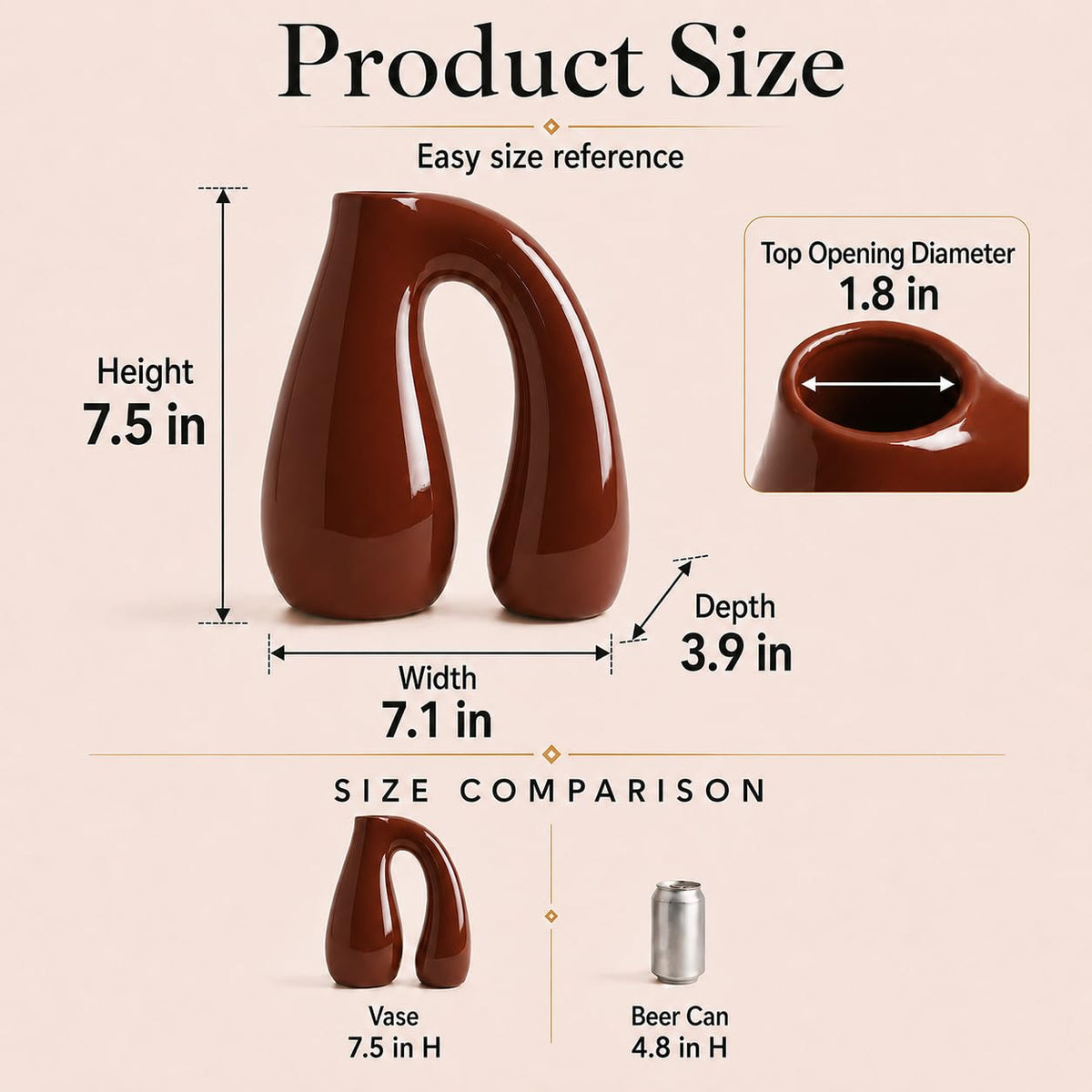 Ceramic Arch-Handle Vase, 7.5 in
