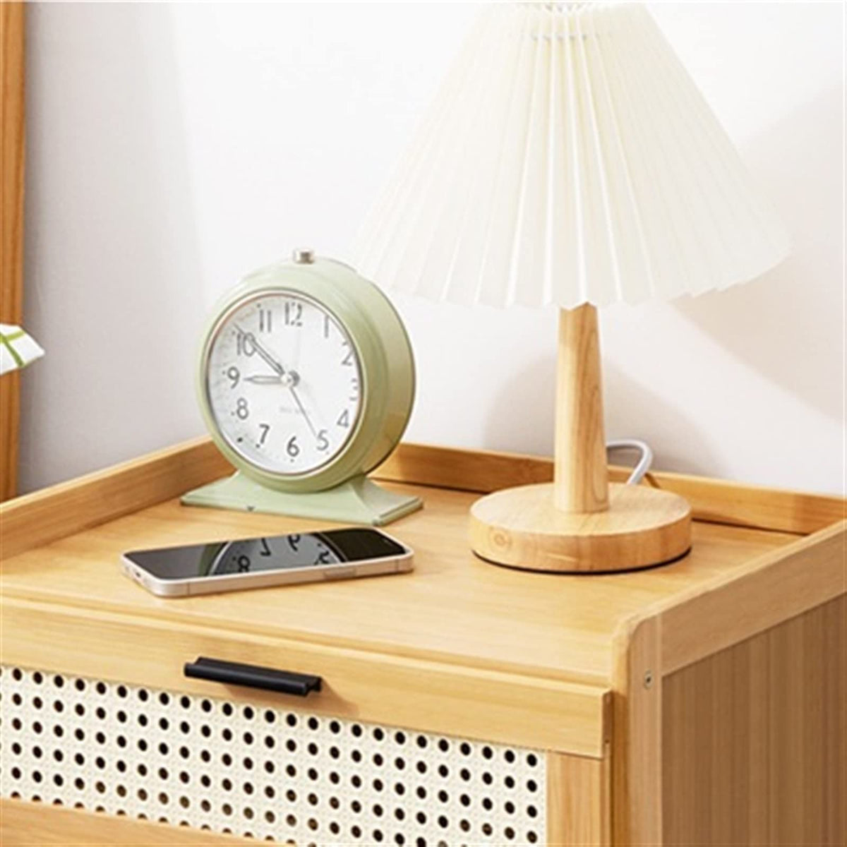 Nightstand with Drawer, Open Storage and Adjustable Feet