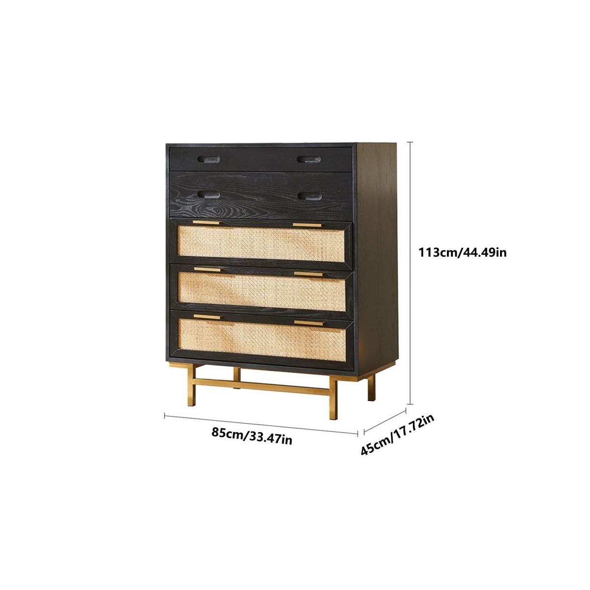 Wood and Rattan Four-Tier Drawer Chest