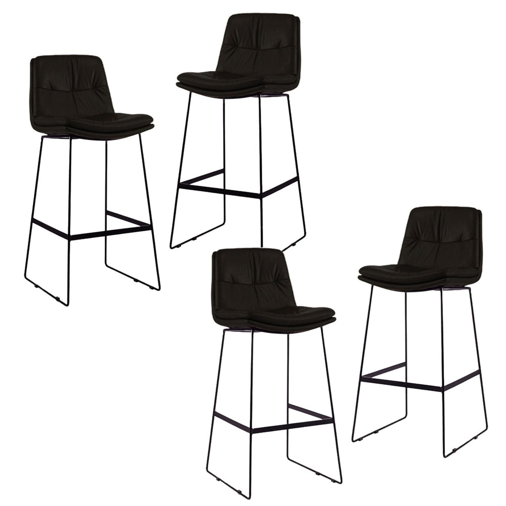 Black Upholstered Bar Stools, Set of Four, 75 cm