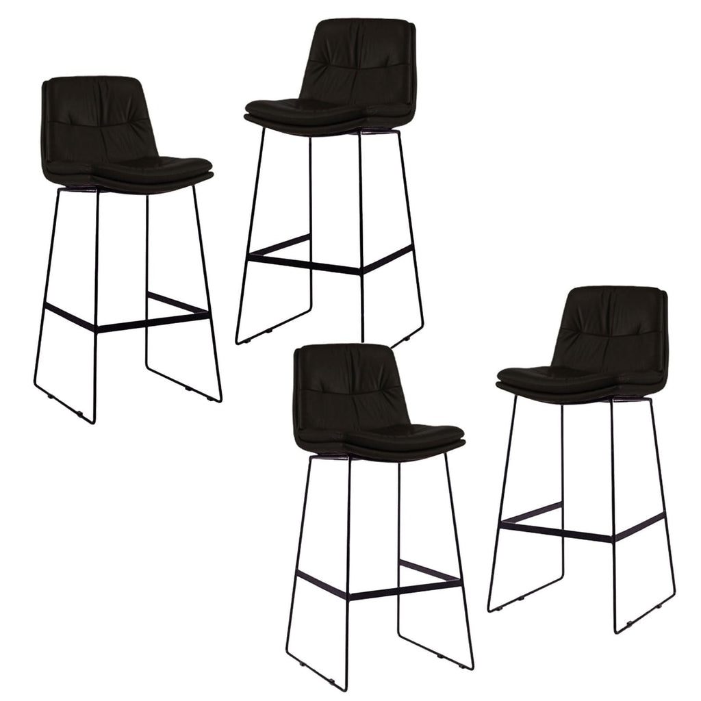 Black Upholstered Bar Stools, Set of Four, 75 cm