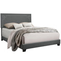Grey Upholstered Platform Bed Frame with Slats