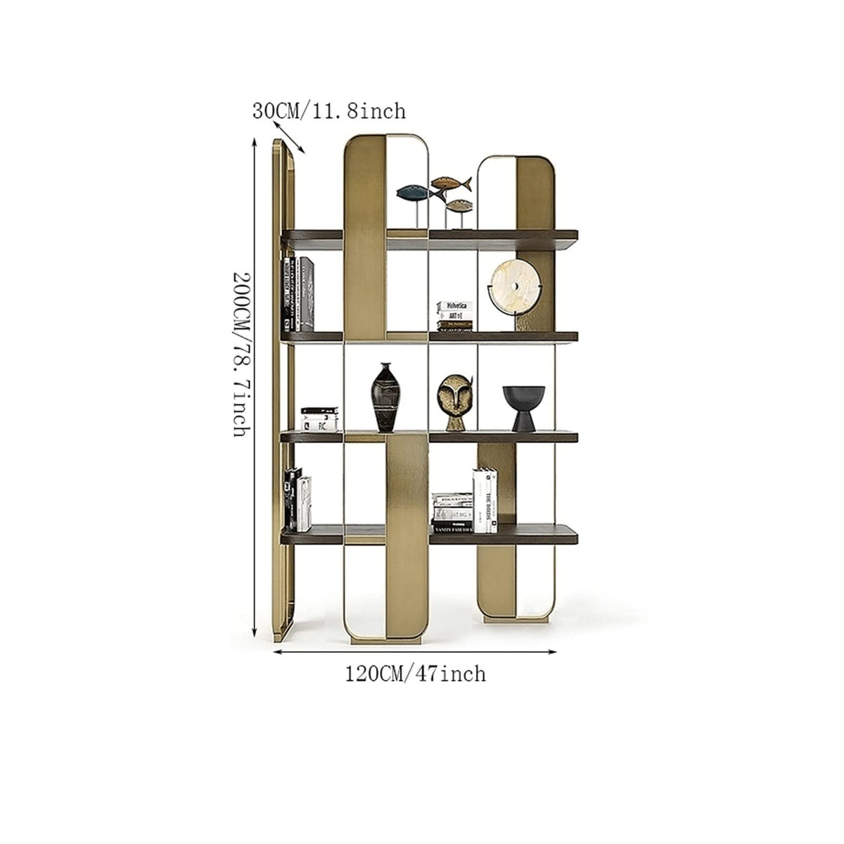 Stainless Steel and Wood Open Display Bookcase