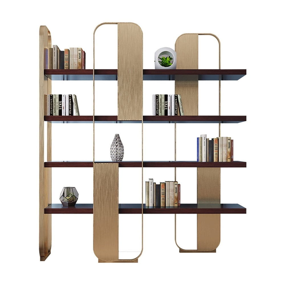 Stainless Steel and Wood Open Display Bookcase