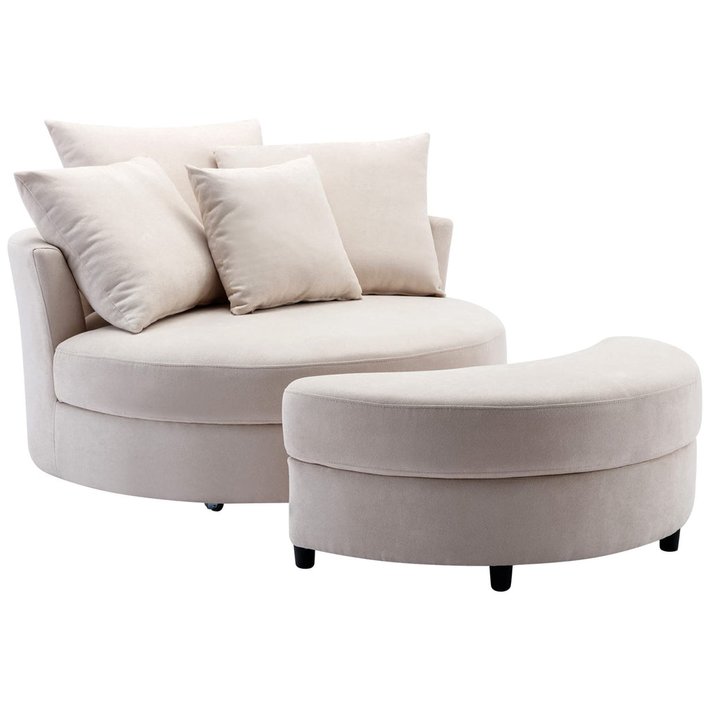 Cream Swivel Barrel Chair with Storage Ottoman