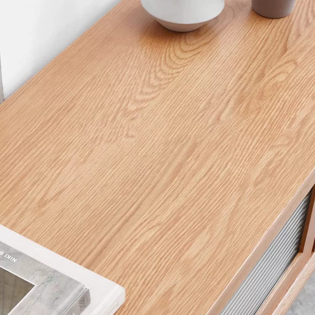 Oak Media Console with Drawer Storage and Cable Holes