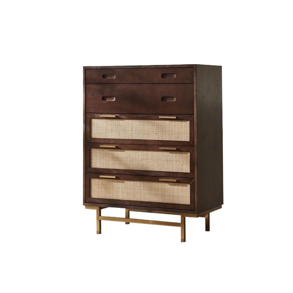 Wood and Rattan Four-Tier Drawer Chest