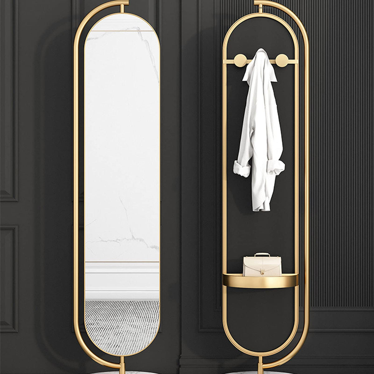 Rotating Full-Length Floor Mirror with Clothes Rail
