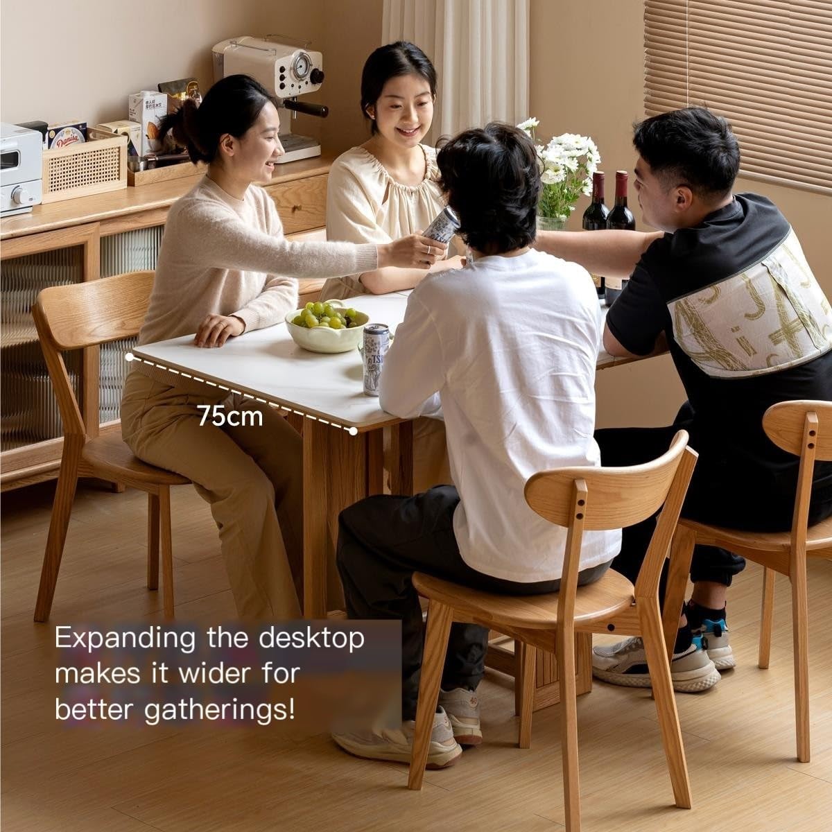 Oak Dining Table with Stone-Slab Top
