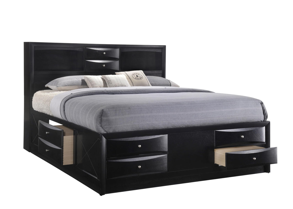 Black King Storage Bed with Bookcase Headboard