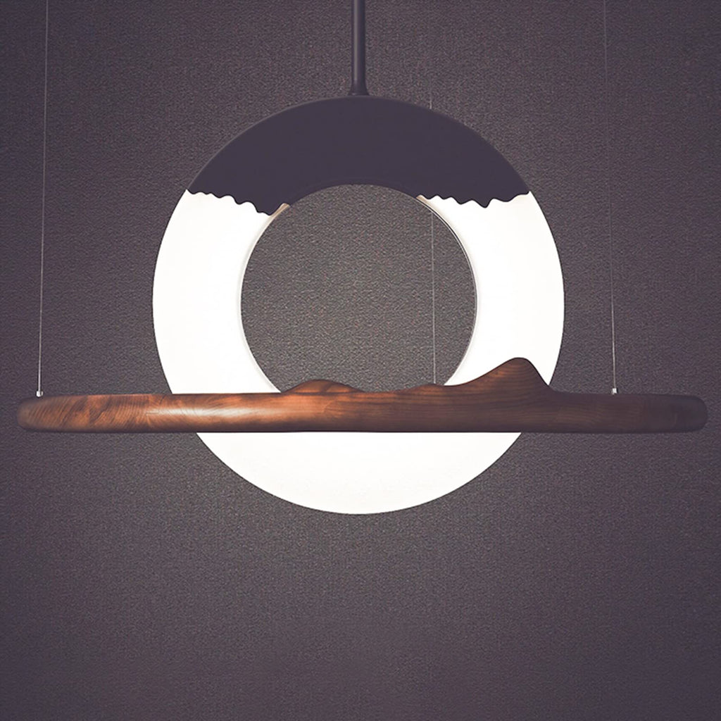 Wood and Metal LED Chandelier, 80 cm Diameter