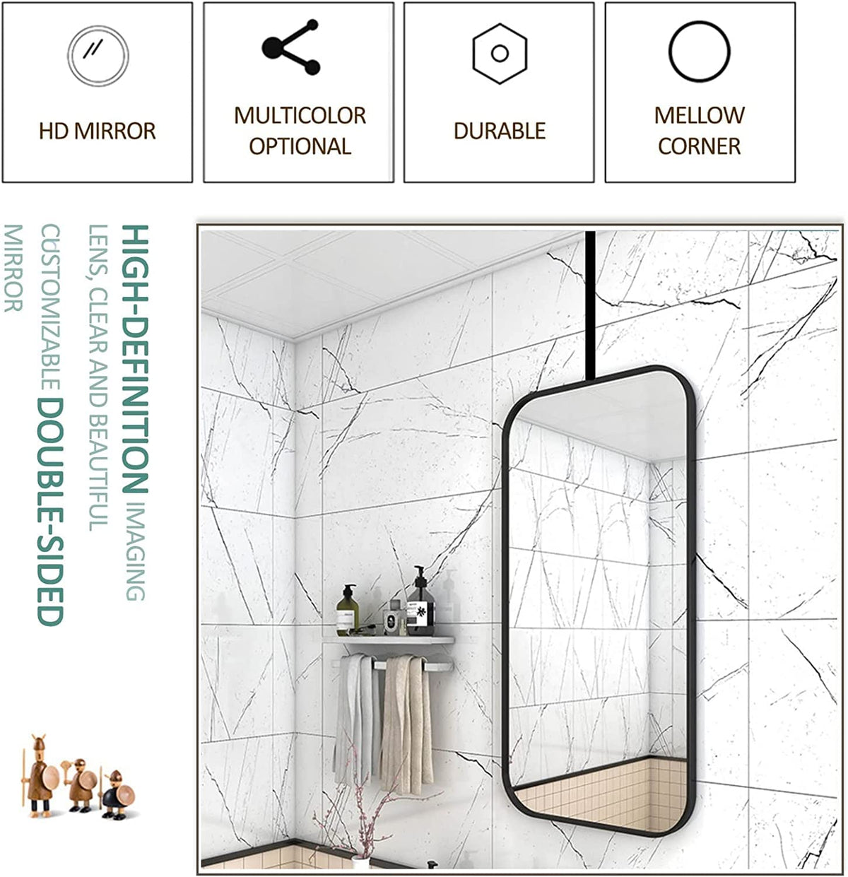 Black Metal-Frame Hanging Mirror, 60 x 100 cm