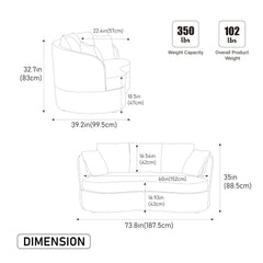 Curved Chenille Loveseat with Removable Cushions