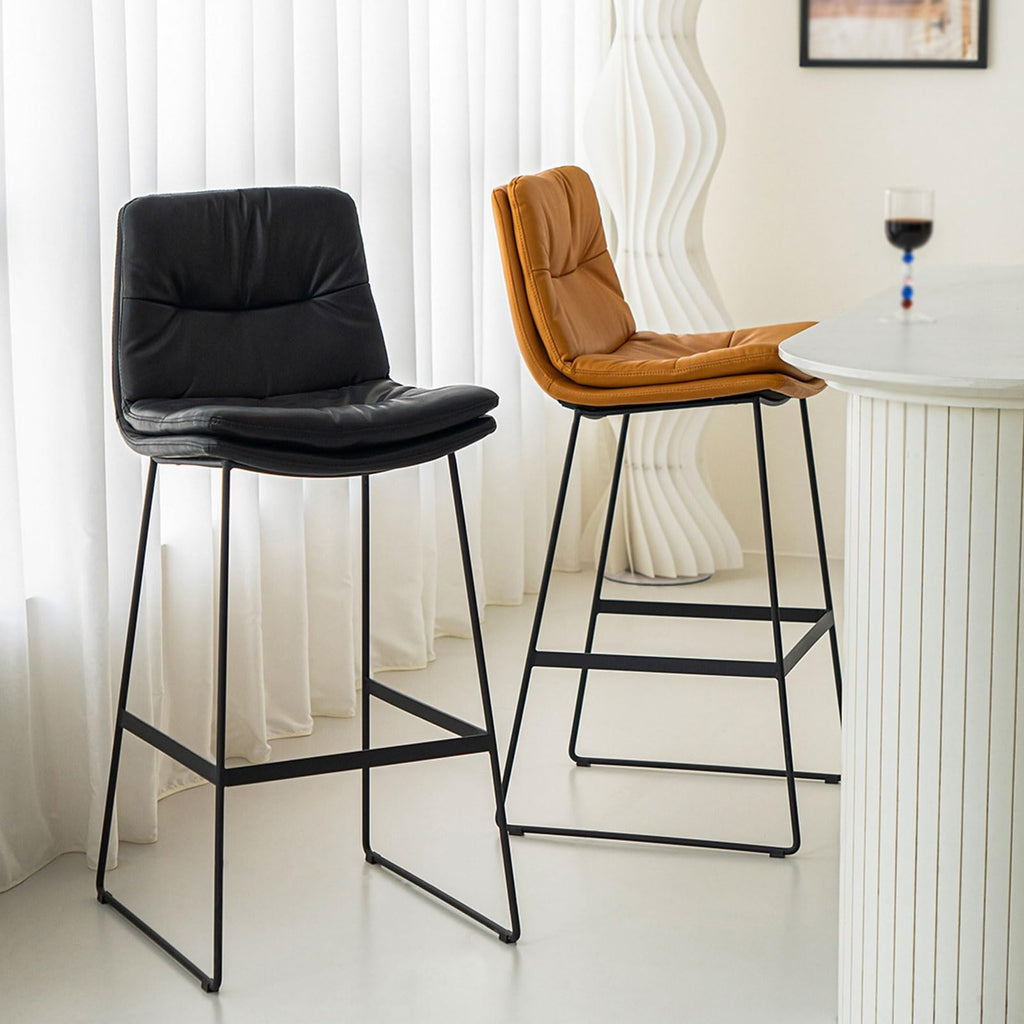 Padded Bar Stool with Metal Legs and Footrest