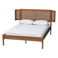 Wood and Rattan Platform Bed with Rounded Headboard