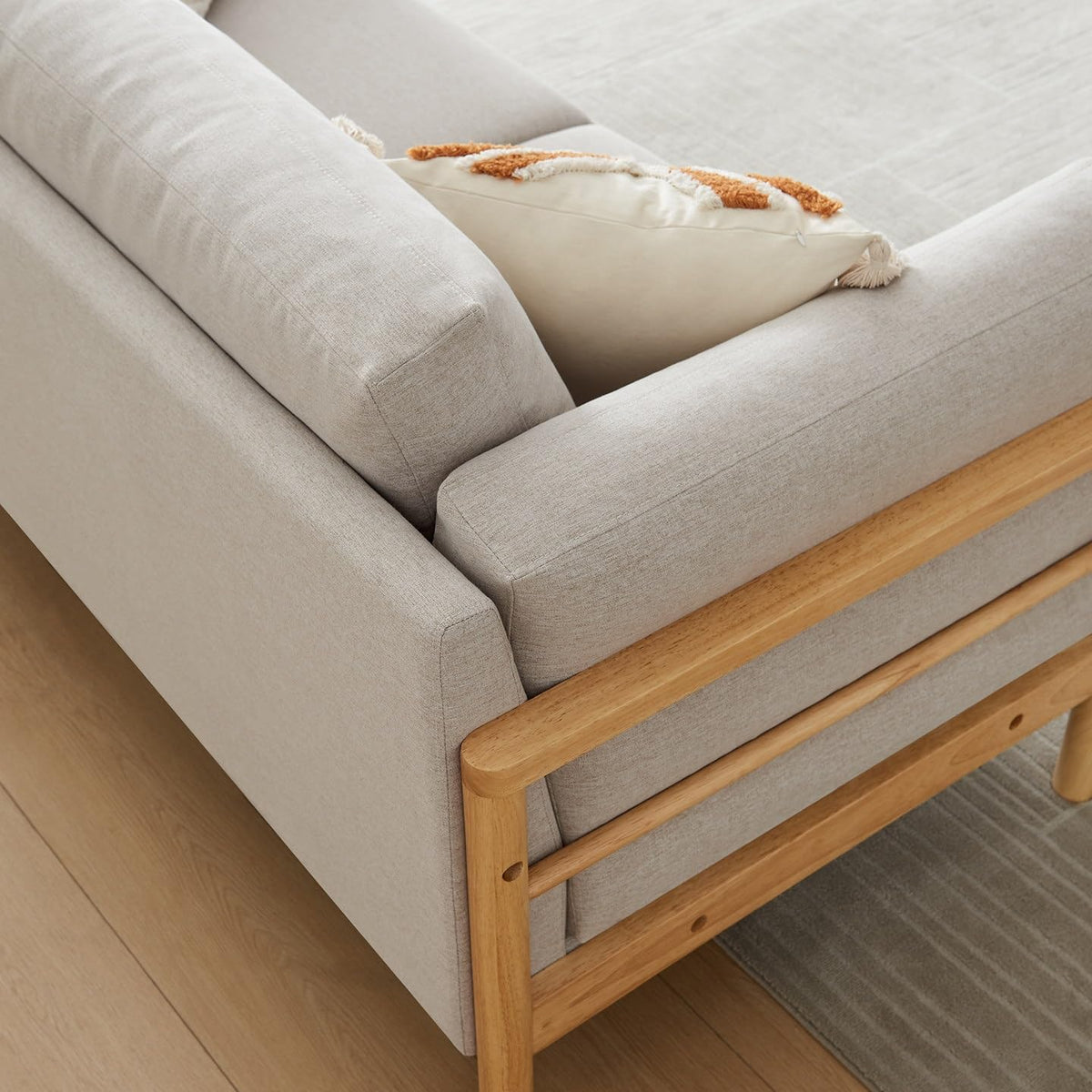 Upholstered Loveseat with Wooden Legs