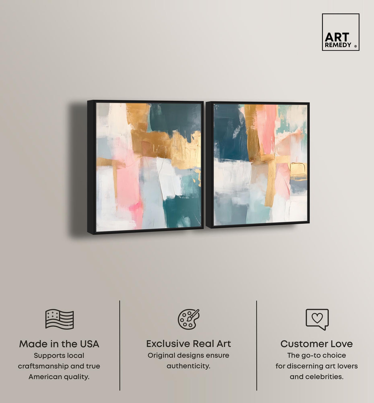 Gold Abstract Canvas Wall Art Set of Two