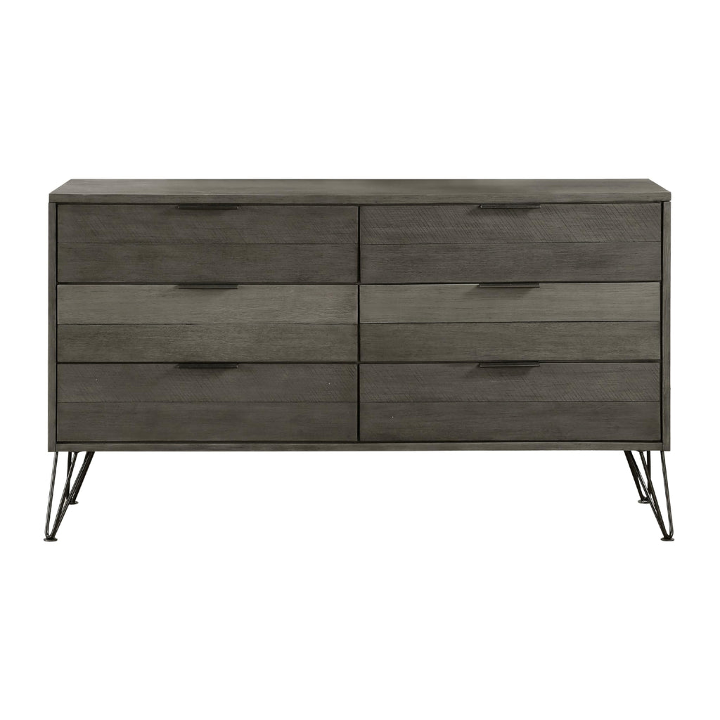 Grey Six-Drawer Dresser with Metal Hairpin Legs