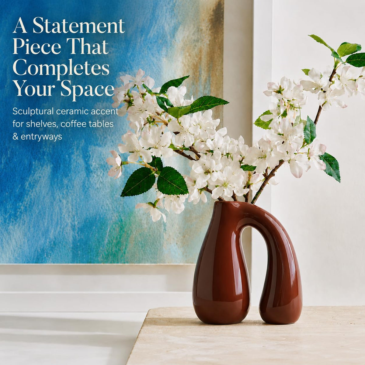 Ceramic Arch-Handle Vase, 7.5 in