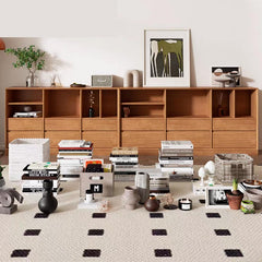 Wooden Storage Cabinet with Drawers and Open Compartments