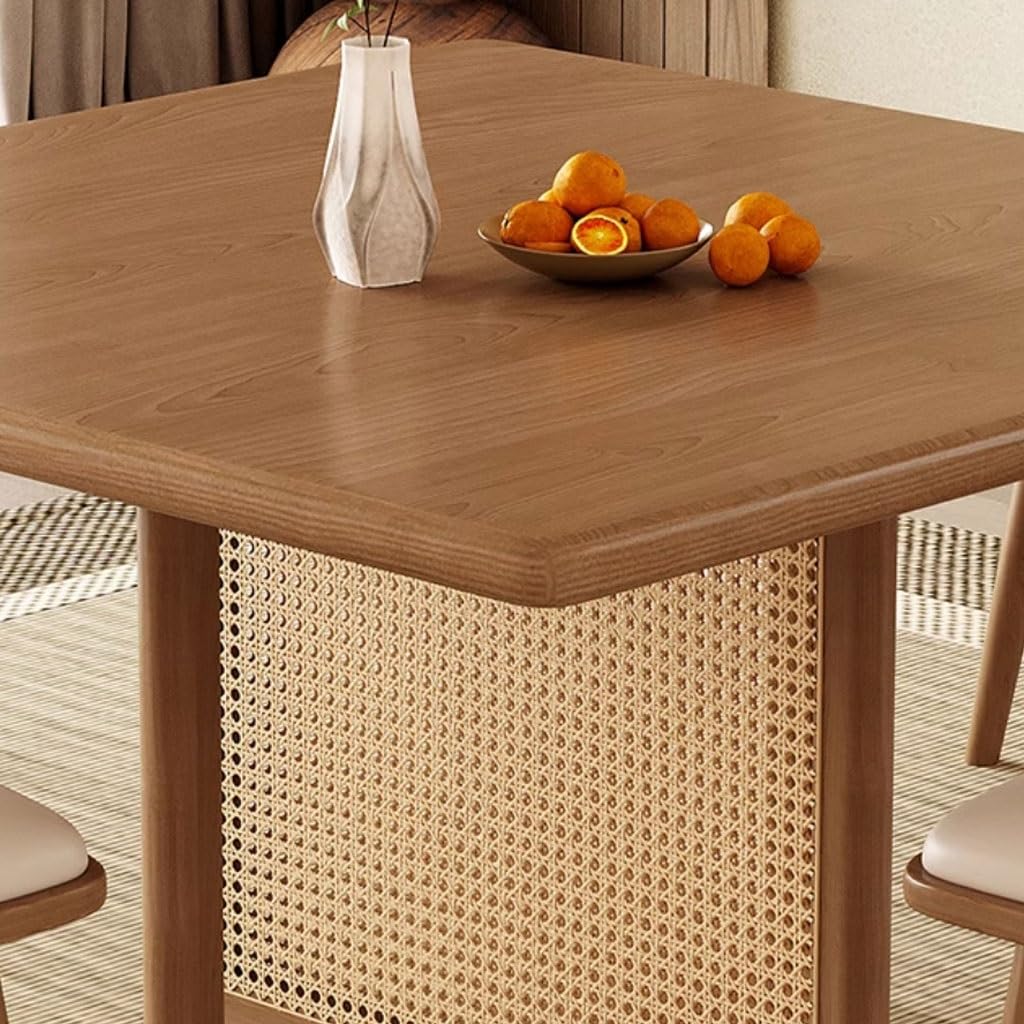 Square Wood and Rattan Dining Table, 110 cm