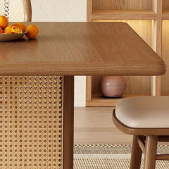 Square Wood and Rattan Dining Table, 110 cm