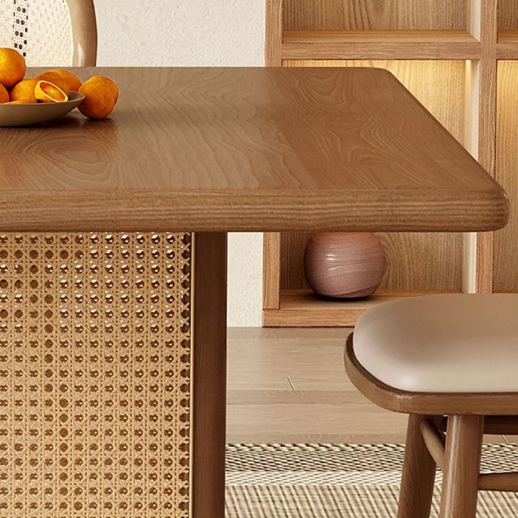 Square Wood and Rattan Dining Table, 110 cm
