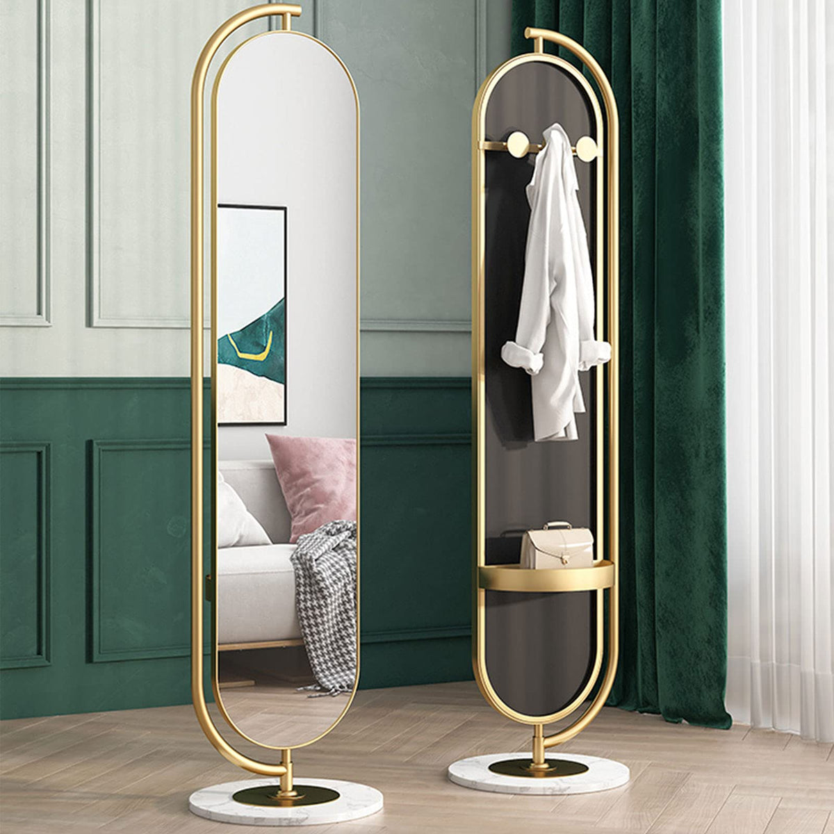 Rotating Full-Length Floor Mirror with Clothes Rail