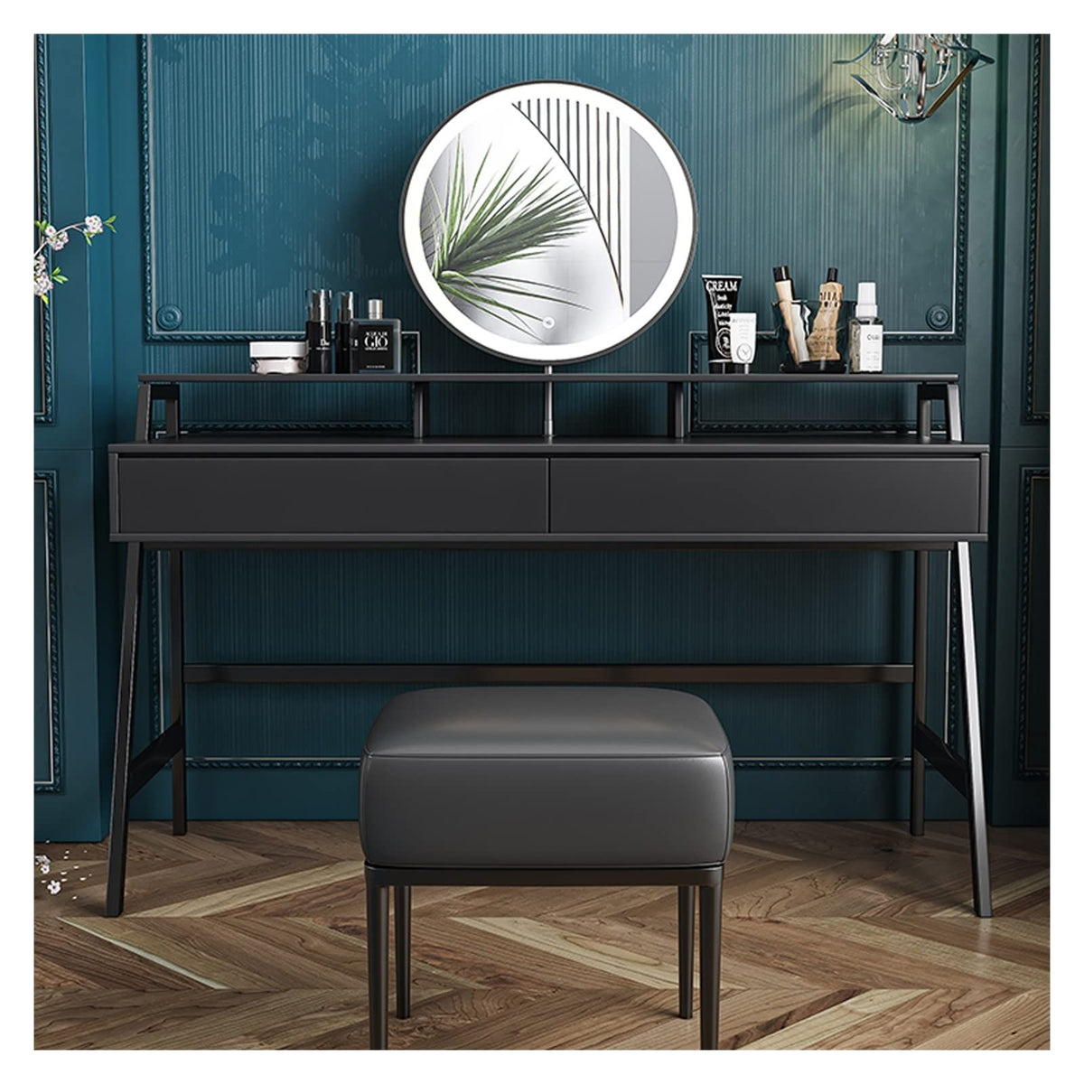 Grey Vanity Table Set with Mirror and Stool, 120 cm