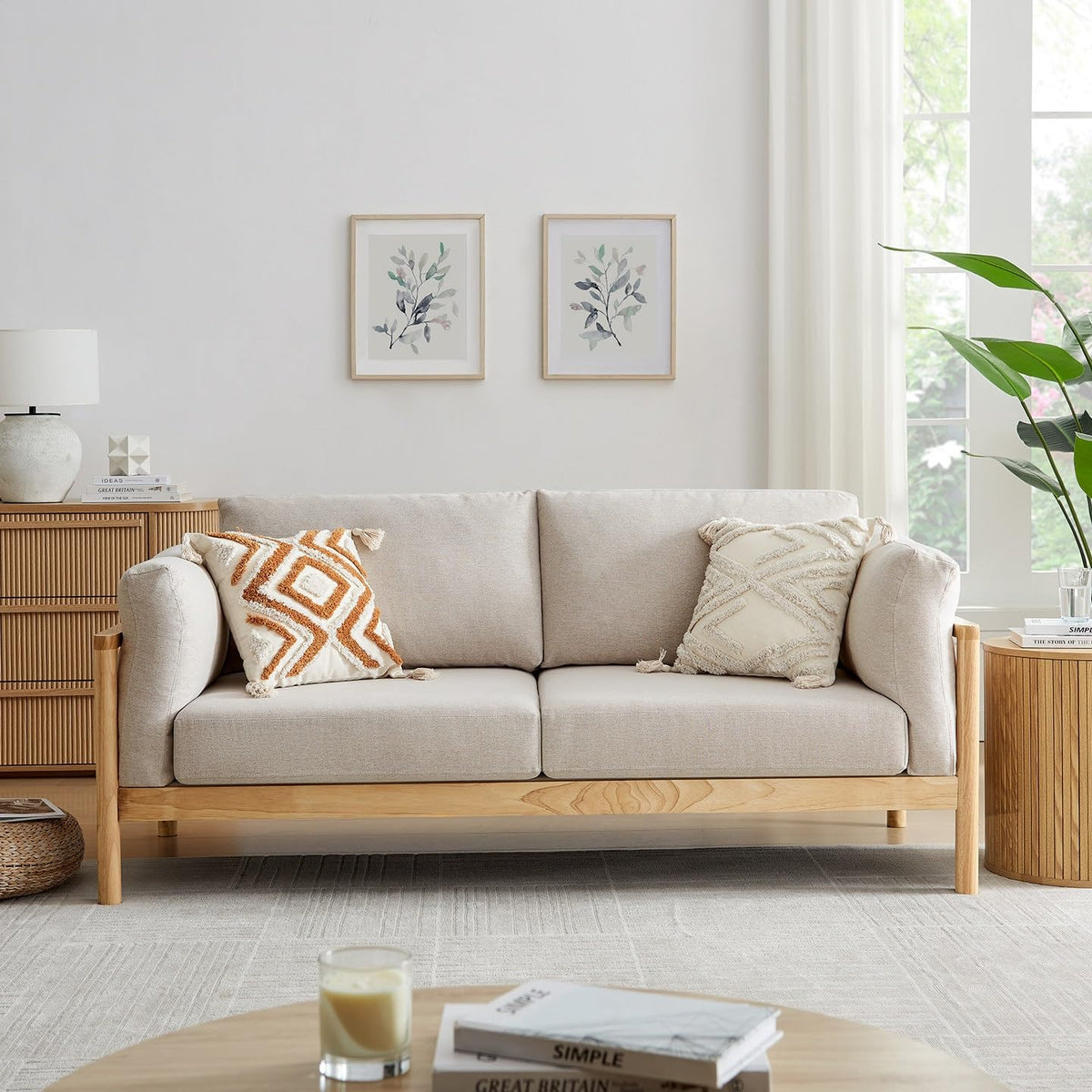Upholstered Loveseat with Wooden Legs