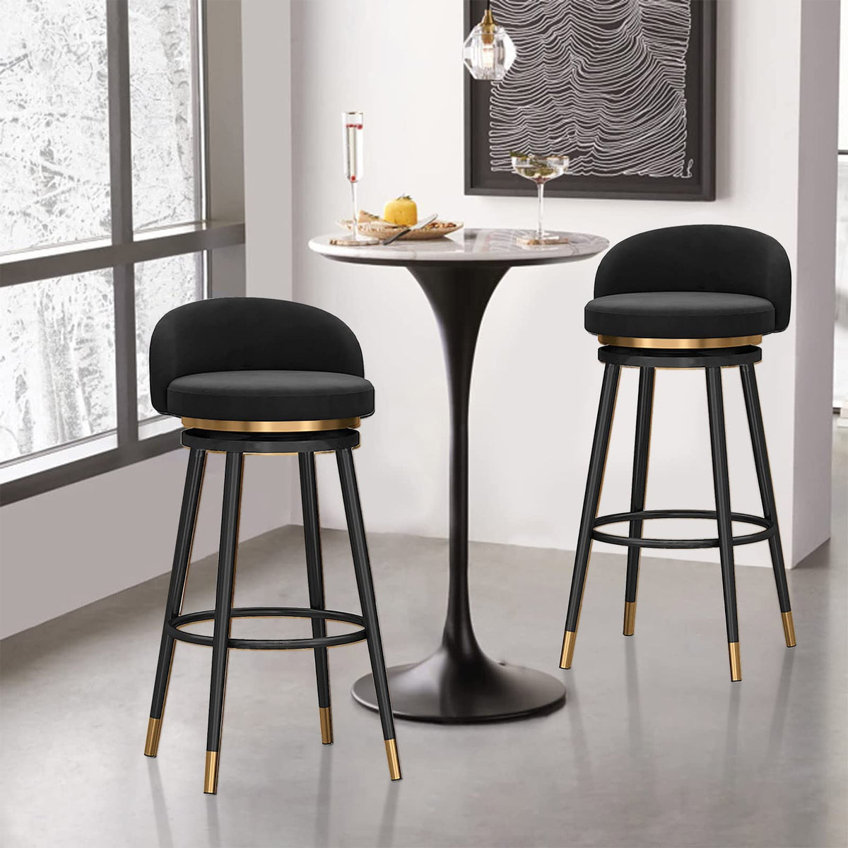 Velvet Swivel Bar Stools, 75 cm Seat Height