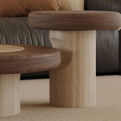 Wood-Grain Coffee Table Set with Mobile Side Table