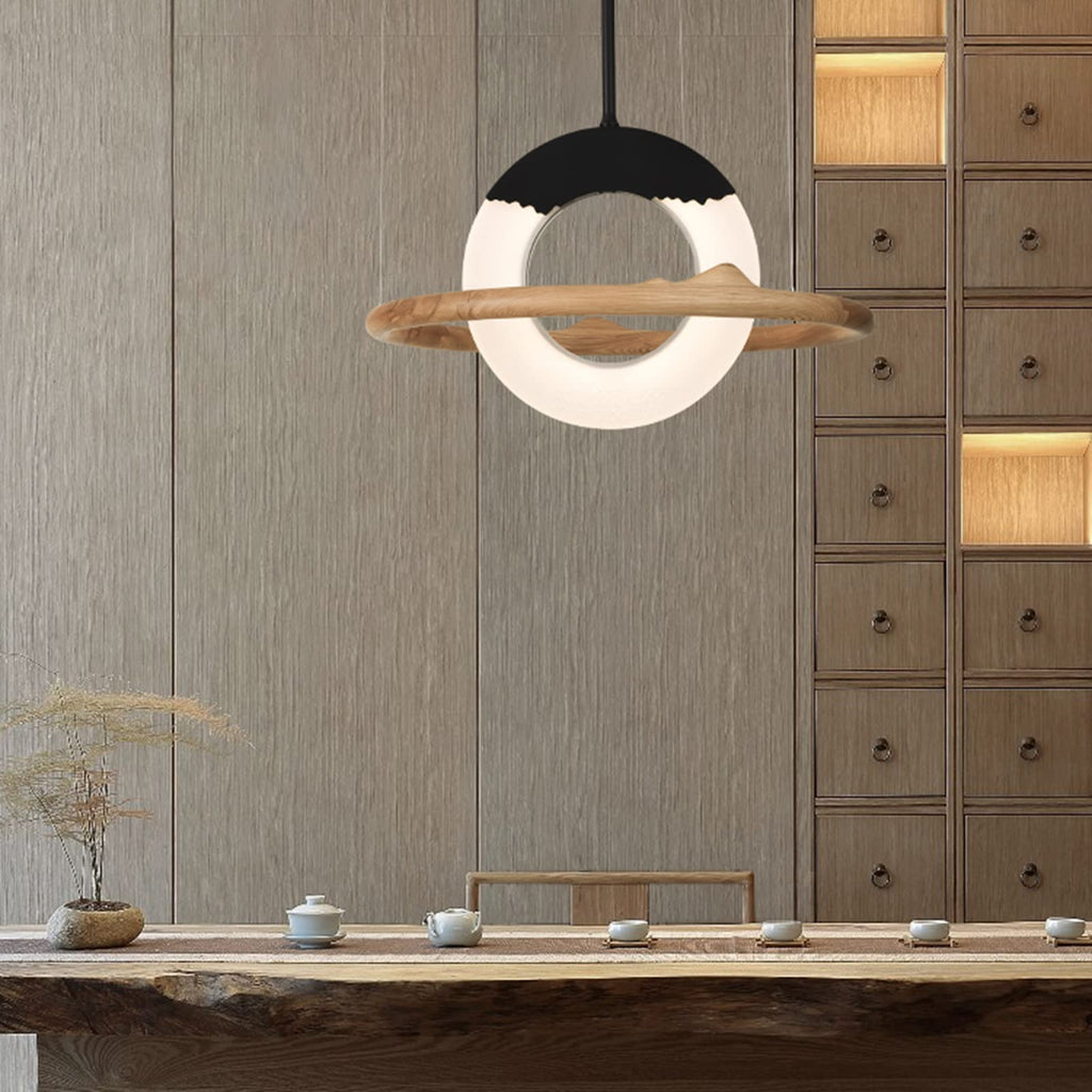 Wood and Metal LED Chandelier, 80 cm Diameter