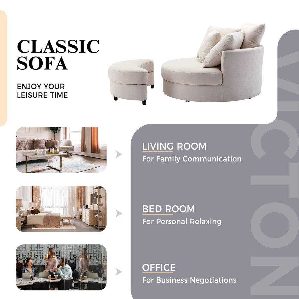 Cream Swivel Barrel Chair with Storage Ottoman