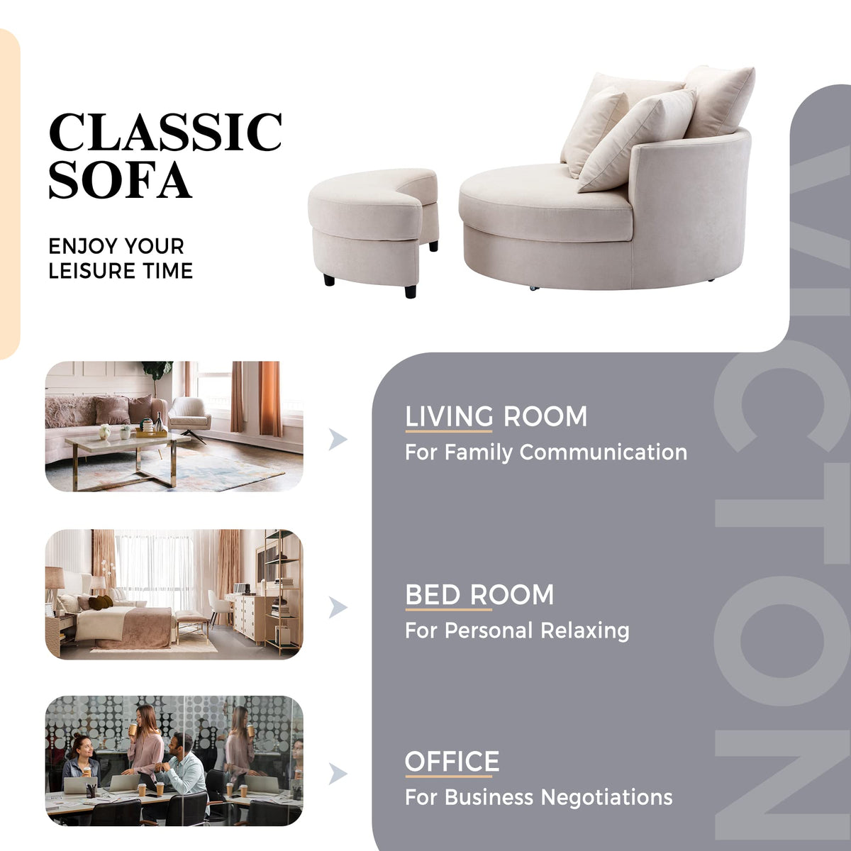 Cream Swivel Barrel Chair with Storage Ottoman