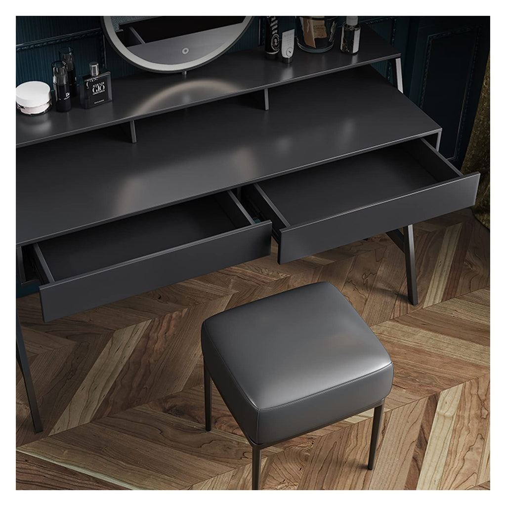 Grey Vanity Table Set with Mirror and Stool, 120 cm