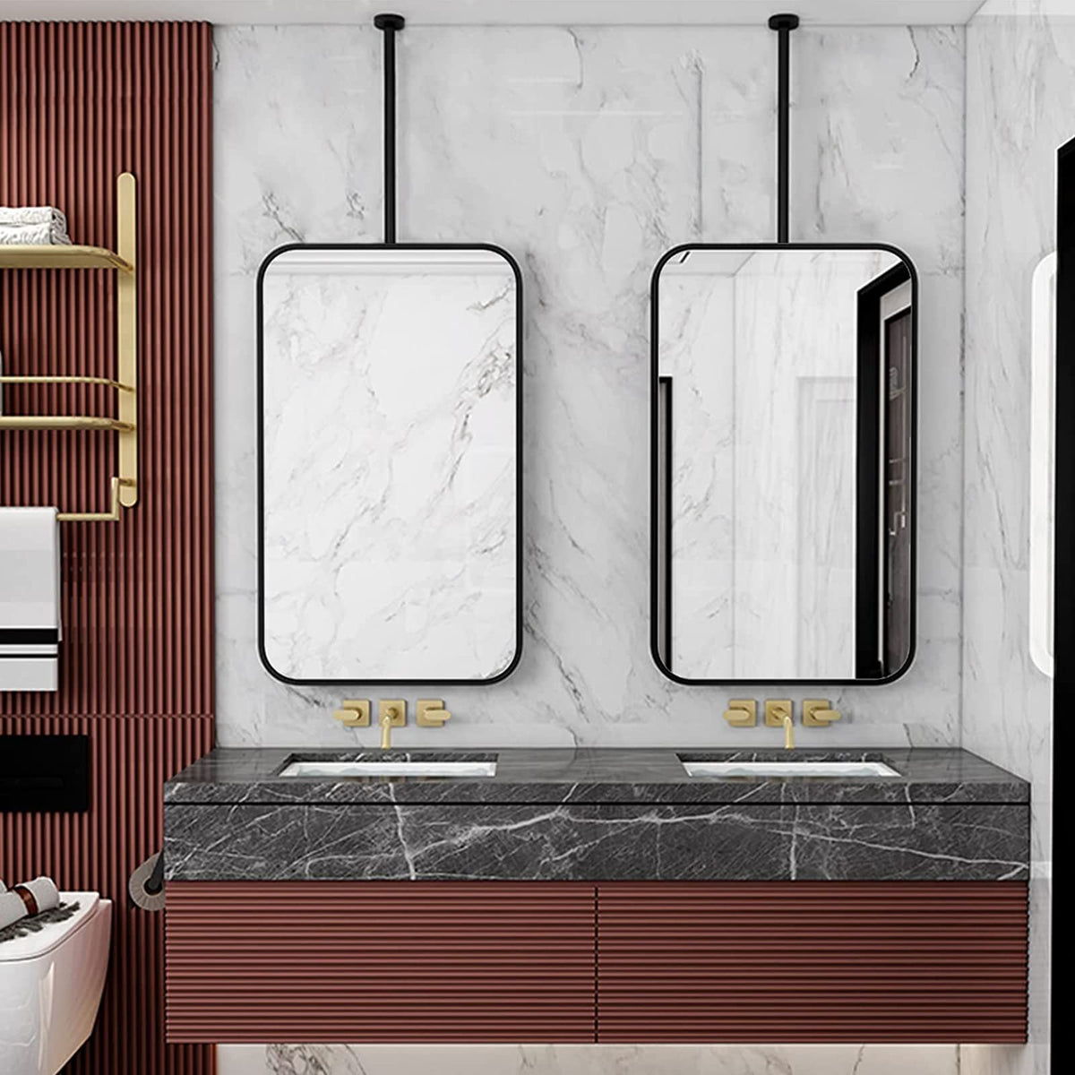 Black Metal-Frame Hanging Mirror, 60 x 100 cm